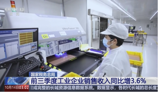 今年前三季度，全國(guó)工業(yè)企業(yè)銷售收入同比增長(zhǎng)3.6%